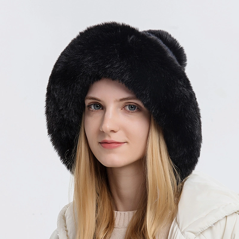 Faux Fur Trimmed Knit Hat POM POM Winter Gift Warm Style Winter Warm for Women and Girls Hat