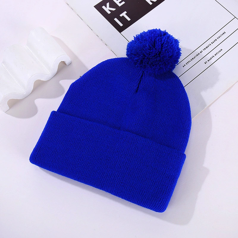 China Factory Solid Plain Acrylic Cap Winter Warm Beanie Hat with POM POM