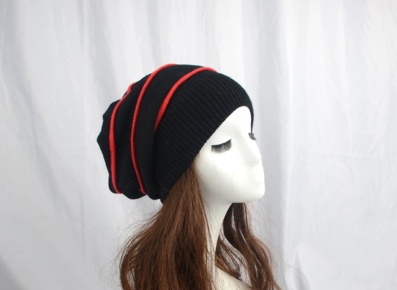 Warm Knitted Striped Pattern Slouchy Beanie Hat