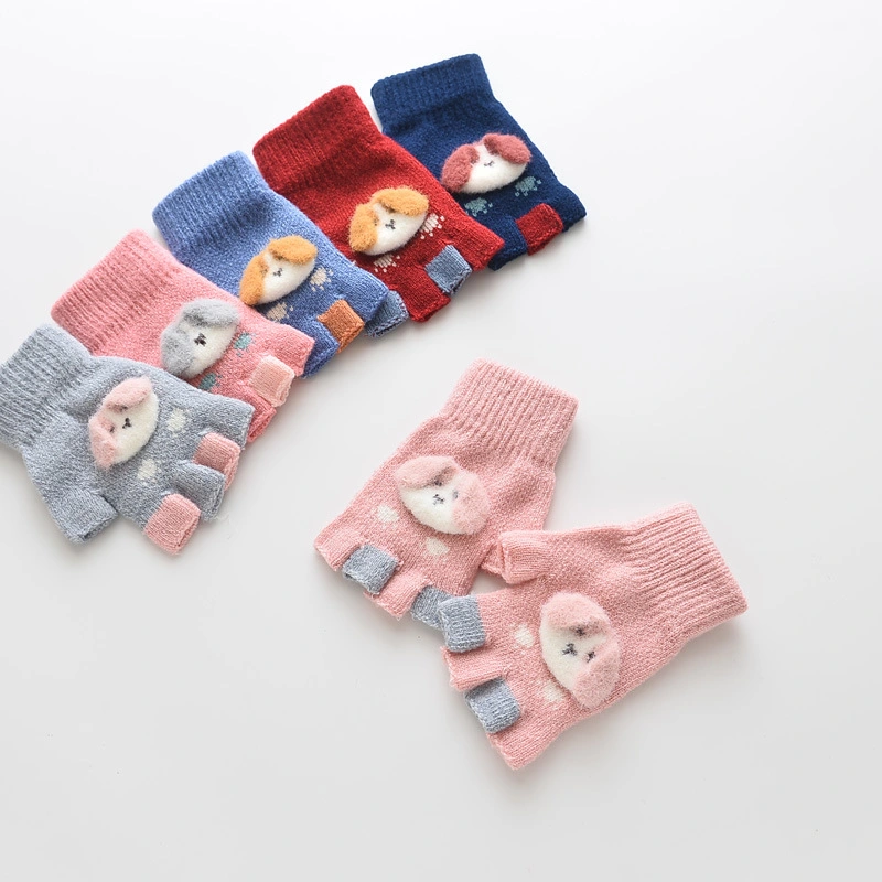 Children Boy and Girl Toddler Baby Cute Five-Finger Split Half-Finger Warm Gloves