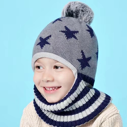 Winter Child Knitted Warm Hat and Fleece Lining Neck Warmer Scarf Set for Kids