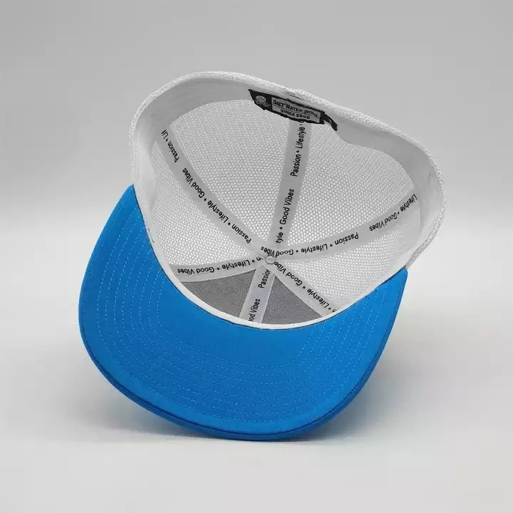 OEM Factory Custom Breathable Gorras Caps Flex Fit Mesh Back Blue 6 Panel Blank Plain Fitted Trucker Hats