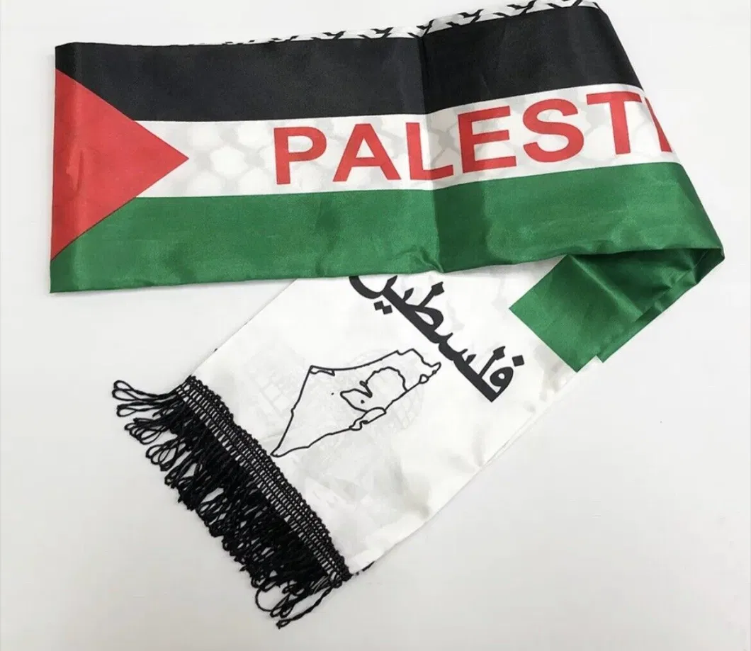 Fast-Delivery Palestine Silk 100% Acrylic Knitted Jacquard Woven Palestinian Country Flag Scarf Scarve Soccer Sports Custom Logo Personalized Printed Design