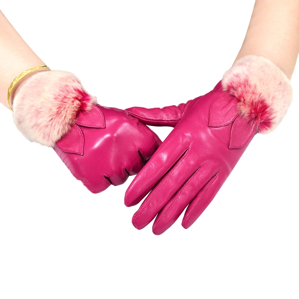 High Quality Customizable Colours Glove Daily Life Usage Sheepskin Gloves Pink Mittens Whole Leather