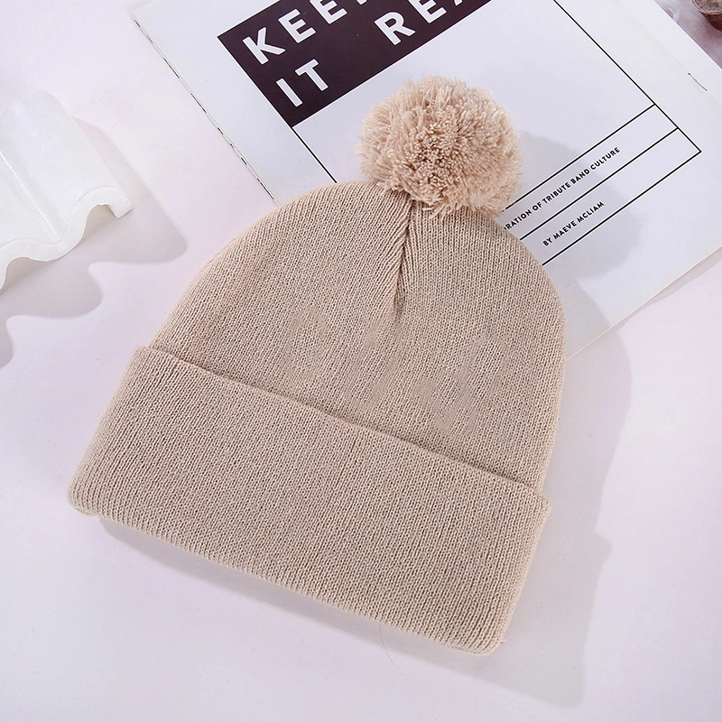 China Factory Solid Plain Acrylic Cap Winter Warm Beanie Hat with POM POM