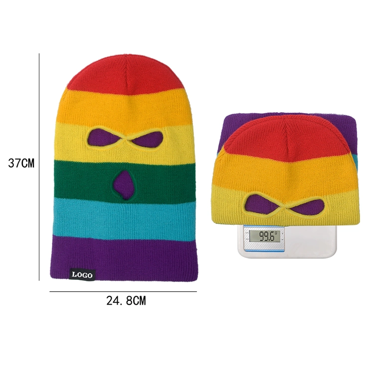 Fashion Colorful Strips Knitted Full Face Cover 3-Hole Ski Balaclava Winter Balaclava