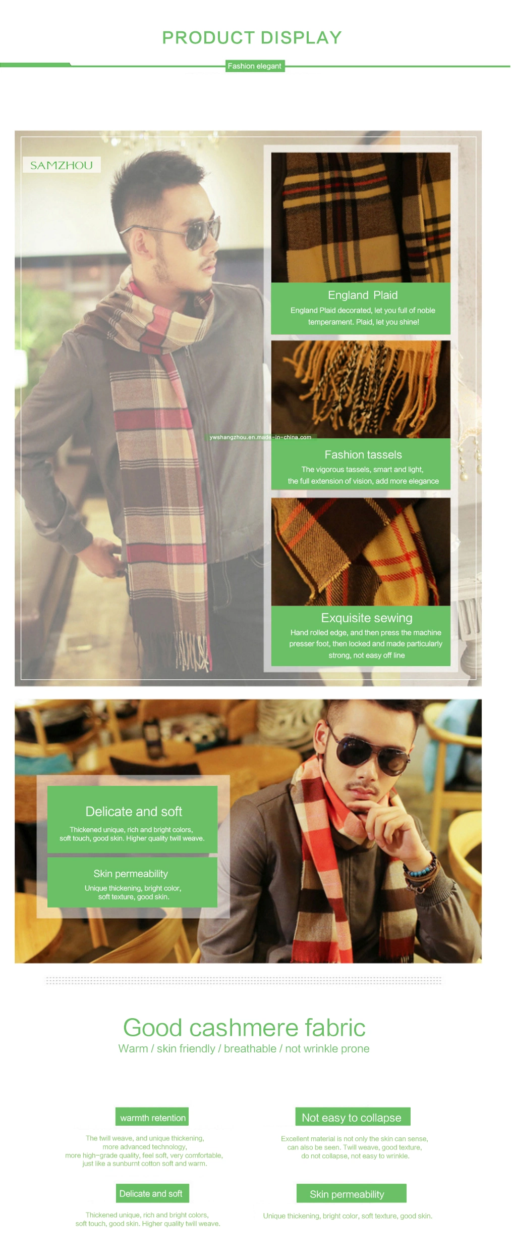 Hot Sale Cashmere Plaid Scarf Fashion Men Shawl with Fringes