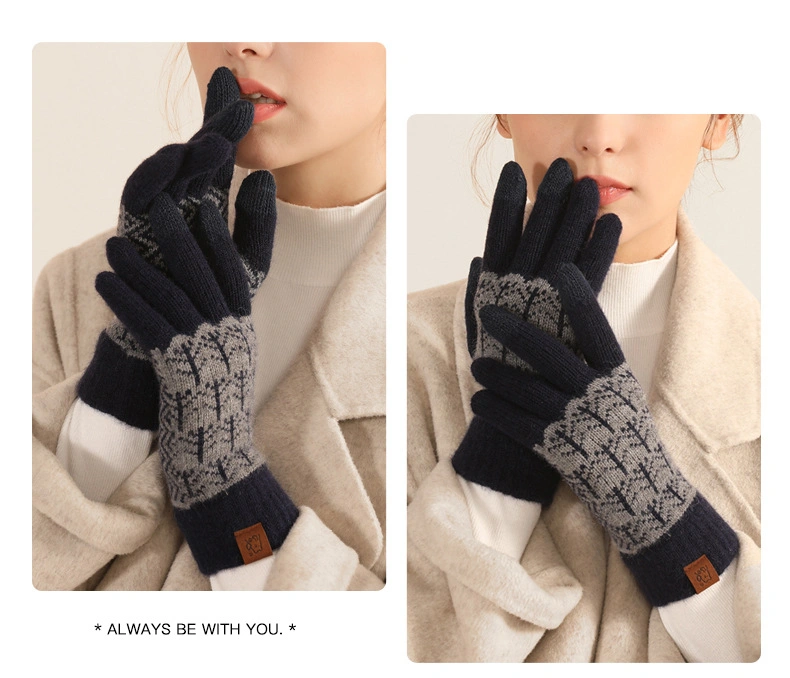 Classic Popular Cool Adults Men Women Fashion Thick Winter Warm Wool Heated Knitted Riding Bicycle Sports Touch Screen Custom Jacquard Knitting Gloves