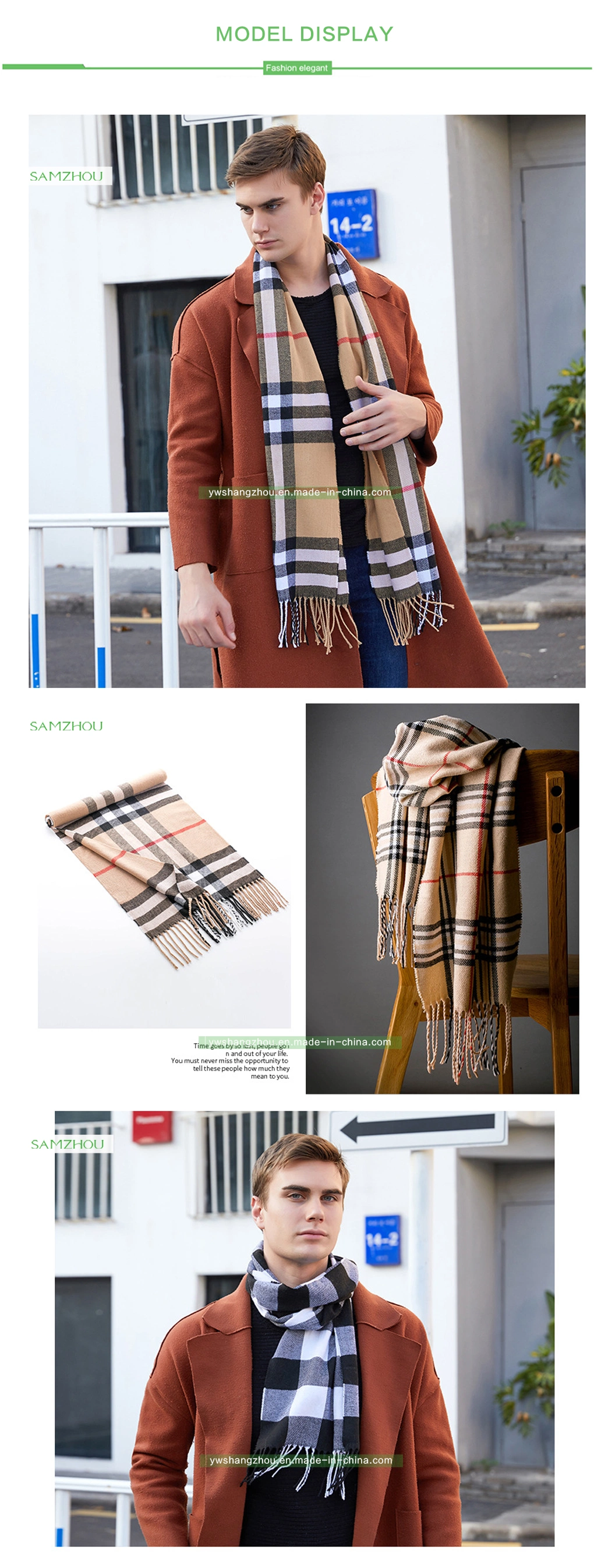 Hot Sale Cashmere Plaid Scarf Fashion Men Shawl with Fringes