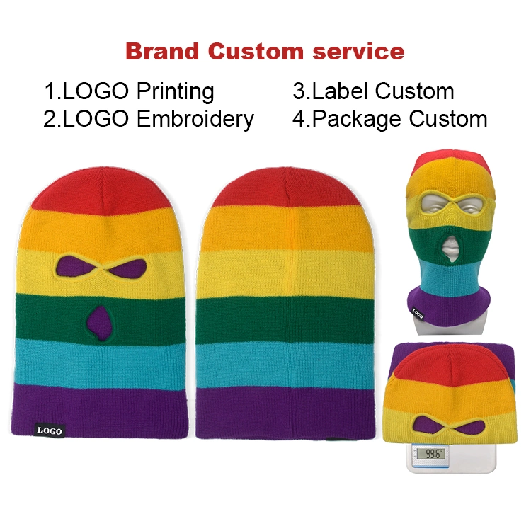 Fashion Colorful Strips Knitted Full Face Cover 3-Hole Ski Balaclava Winter Balaclava