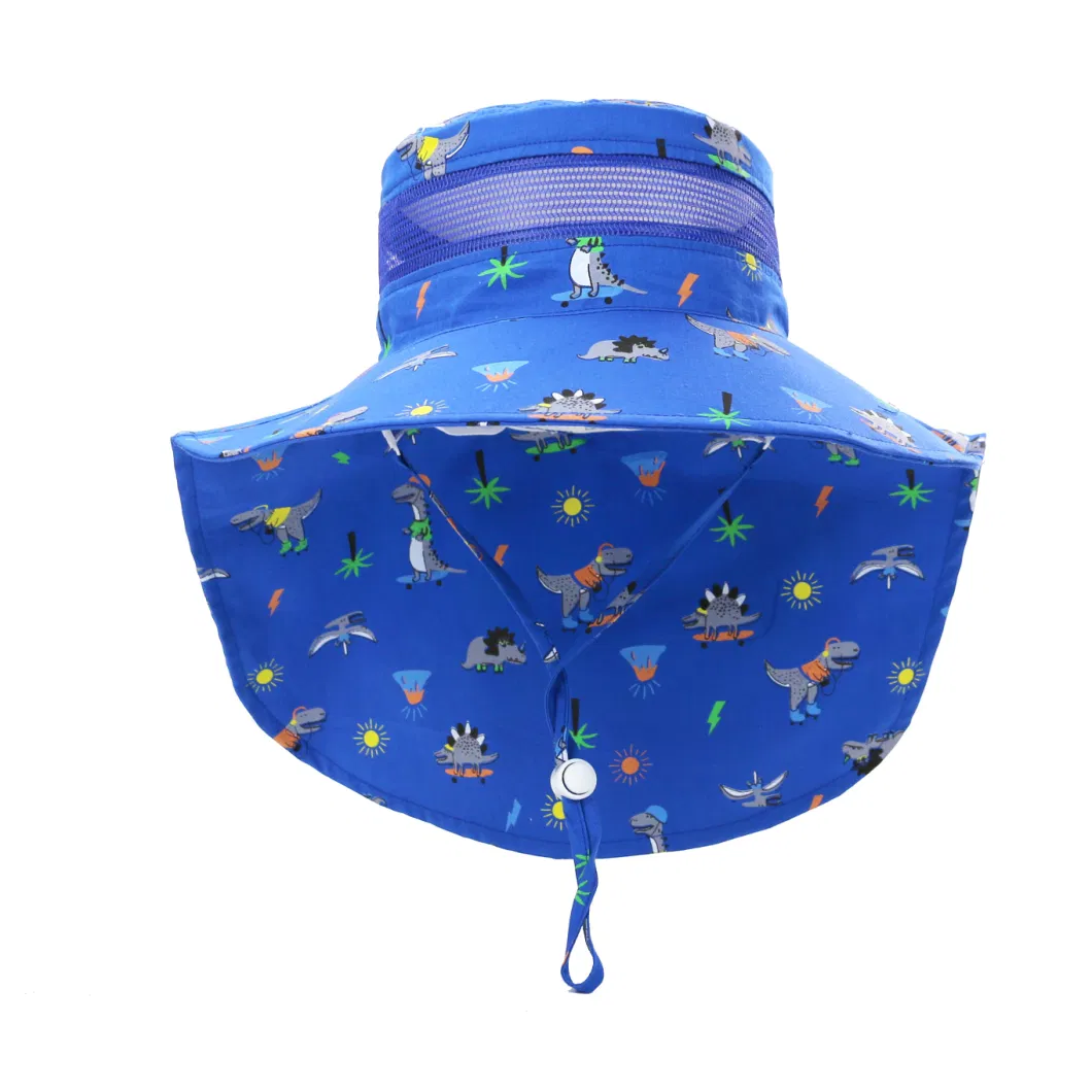 Upf50+ Animal Pattern Full Printed Polyester Mesh Kids Cape Bucket Hat