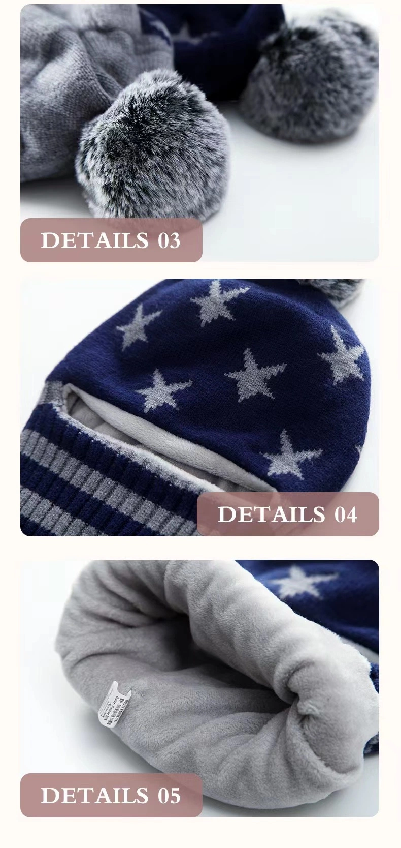 Winter Child Knitted Warm Hat and Fleece Lining Neck Warmer Scarf Set for Kids