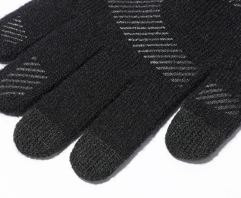 Men Velvet Warm Knitted Arctic Velvet Palm Non-Slip Simple Fashion Three-Finger Touch Screen Gloves