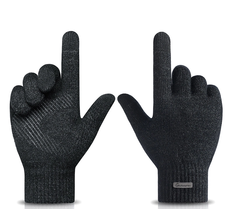 Men Velvet Warm Knitted Arctic Velvet Palm Non-Slip Simple Fashion Three-Finger Touch Screen Gloves