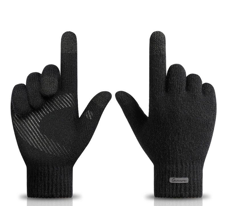 Men Velvet Warm Knitted Arctic Velvet Palm Non-Slip Simple Fashion Three-Finger Touch Screen Gloves