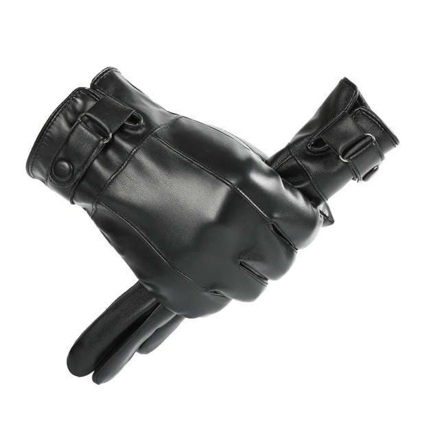 Leather Men Winter Riding Velvet Thickening Windproof Gloves