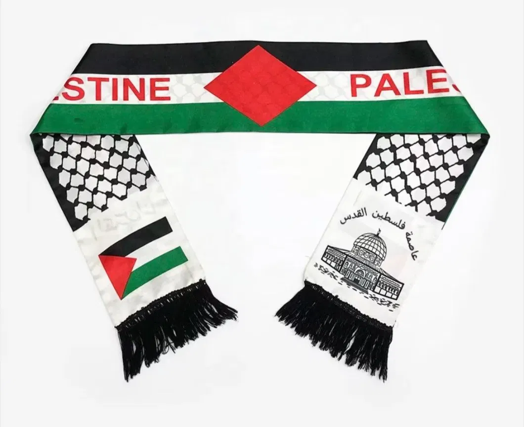 Fast-Delivery Palestine Silk 100% Acrylic Knitted Jacquard Woven Palestinian Country Flag Scarf Scarve Soccer Sports Custom Logo Personalized Printed Design