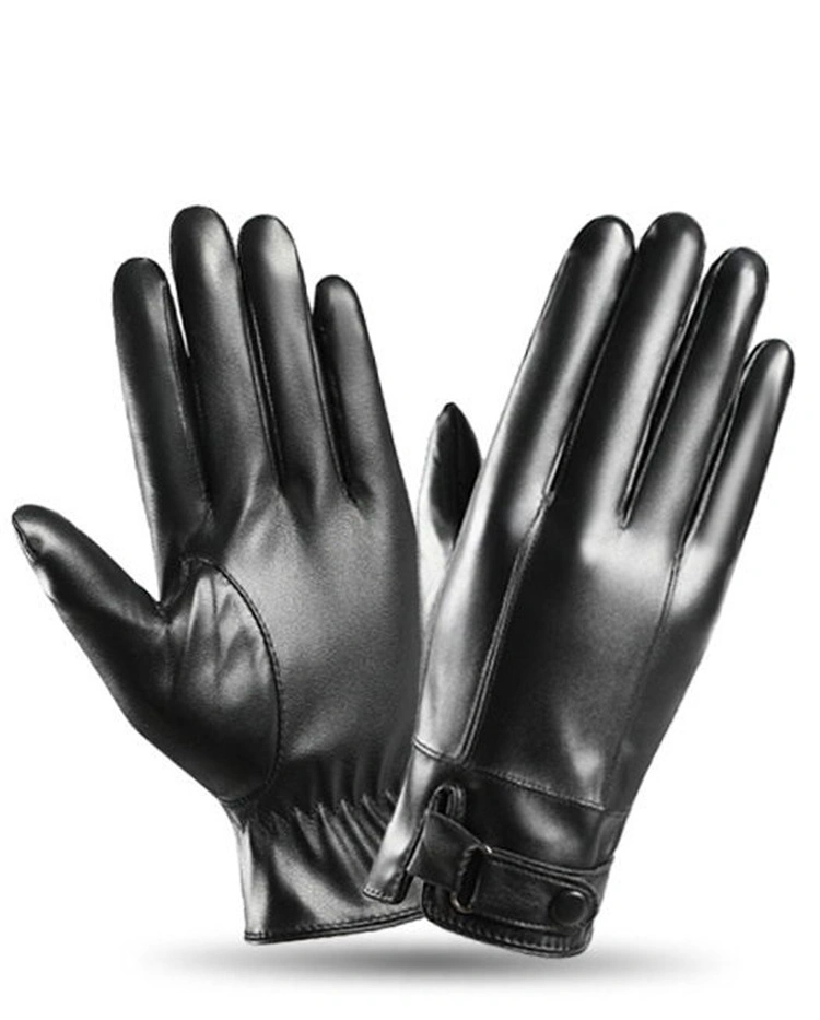 Leather Men Winter Riding Velvet Thickening Windproof Gloves