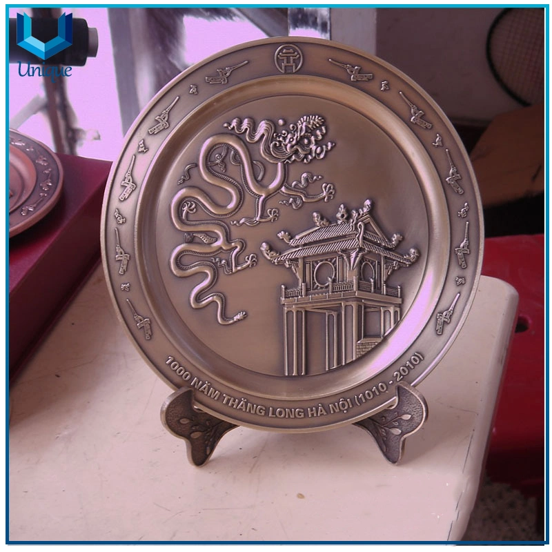 Customize Design Medal Plaque with Holder, Metal Commemorative Medal Plate with Display Metal Base for Souvenir Gifts