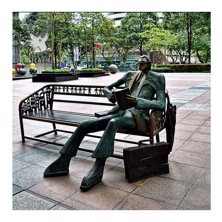 Garden Metal Bronze Statue Life Size Sculpture Bronze Statue Bronze Man on Bench Sculpture