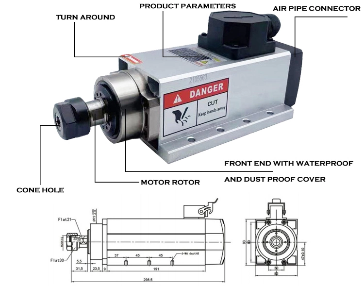 2.2kw 18000rpm Air Cooled CNC Router Er20 Spindle Motor for CNC Machine