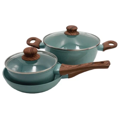  Kitchen Nonstick Blue Marble Cooking Utensil Set Ceramic Saucepan Casserole and Pots Set