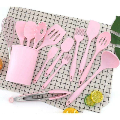 The New Heat Resistance Pink 13 PCS Non-Stick Silicone Kitchen Utensils Set Kitchen Accessories Set Kitchen Tools