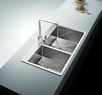  High Quality SS304 30inch Topmount Double Bowl with Faucet Hole