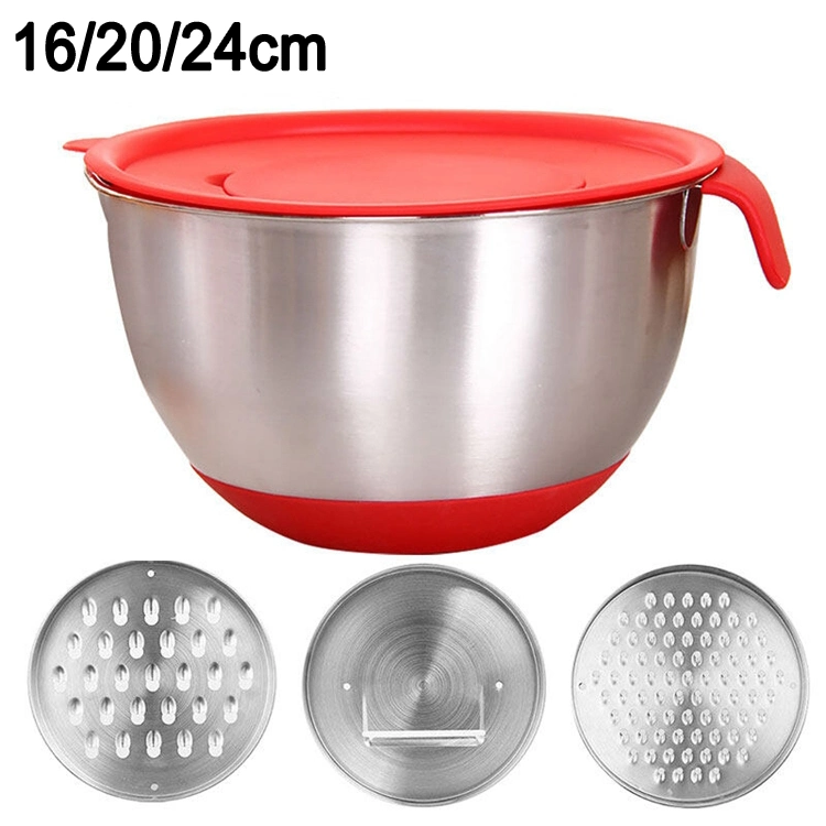 Multi-Functional Cooking Utensil Stainless Steel Bakeware Mixing Bowl Non-Slip Silicone Base Salad Mixing Bowls Set