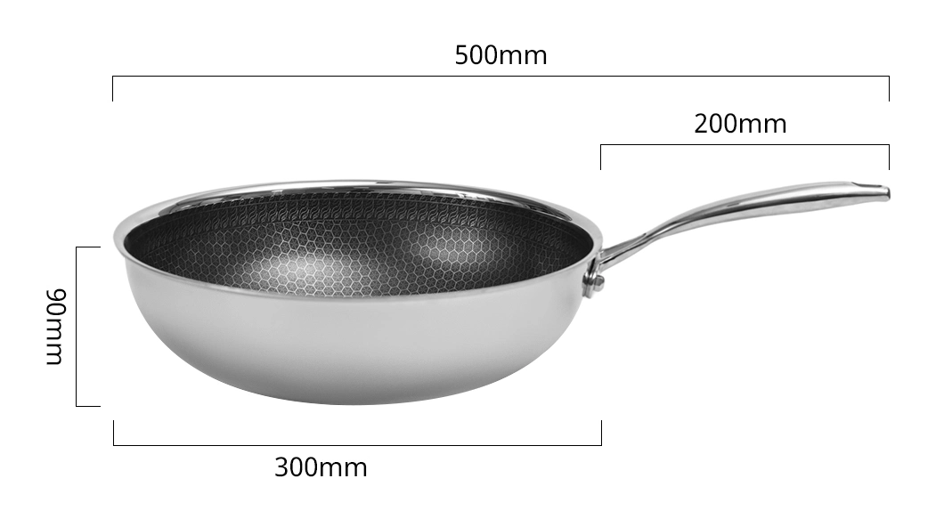 New Arrival Tri- Ply Stainless Steel Non-Stick Cookware Honey Comb Coating 30cm Wok