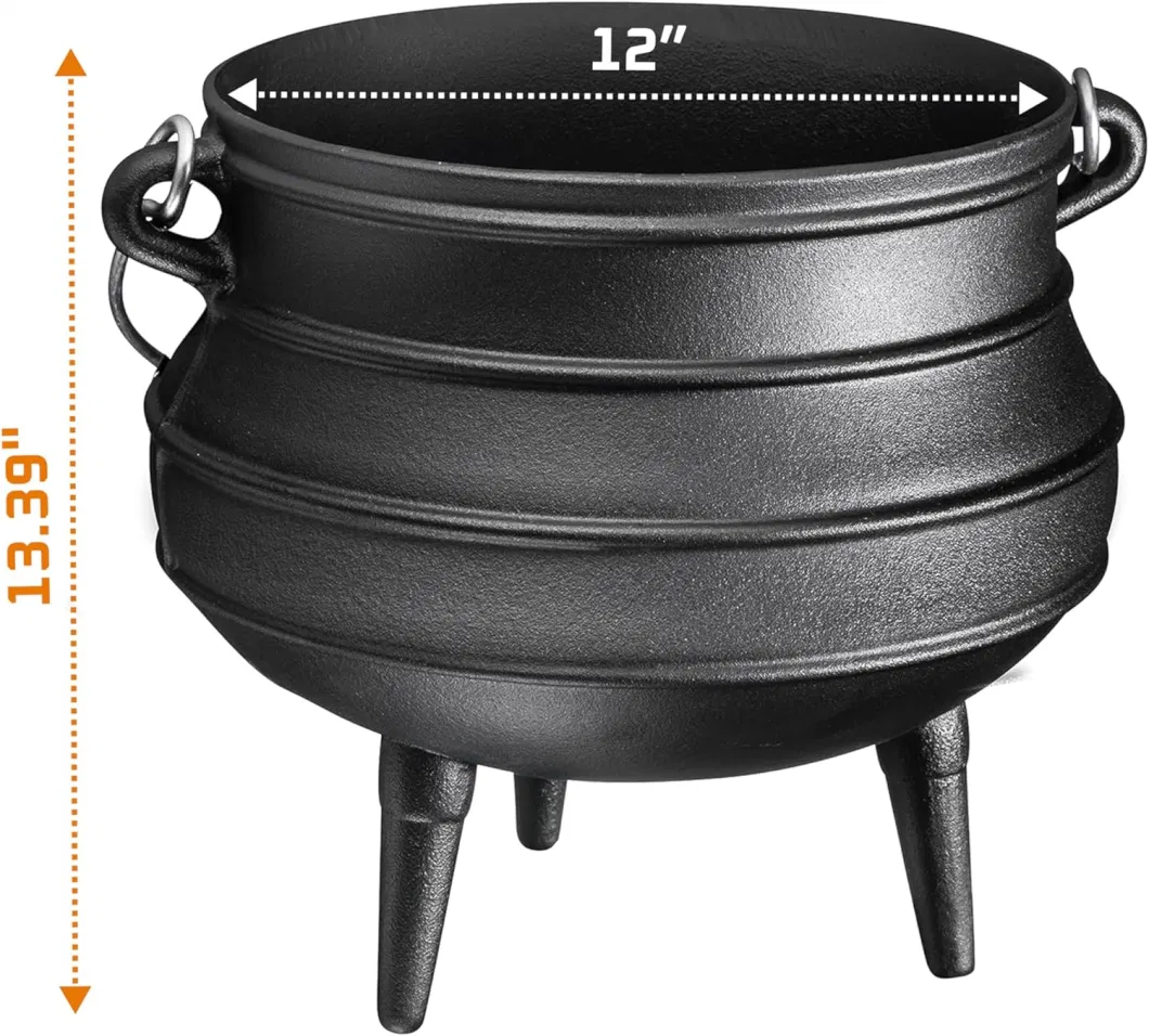 Outdoor Camping Cookware Enamel Potjie Pot Cast Iron Cauldron with 3 Legs Cast Iron Cooking Pot