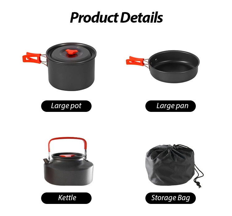 Kinggear Cooking Pot Pans Camping Cookware Mess Kit 3 in 1 Camp Cooking Set