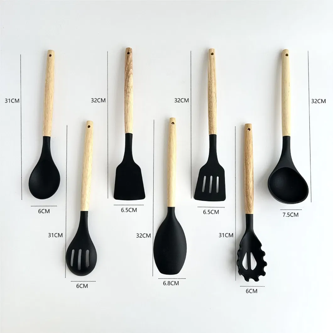 Hotseller Bakeware Set Non-Stick Heat Resistant Wooden Handle Silicone Baking Utensils Set