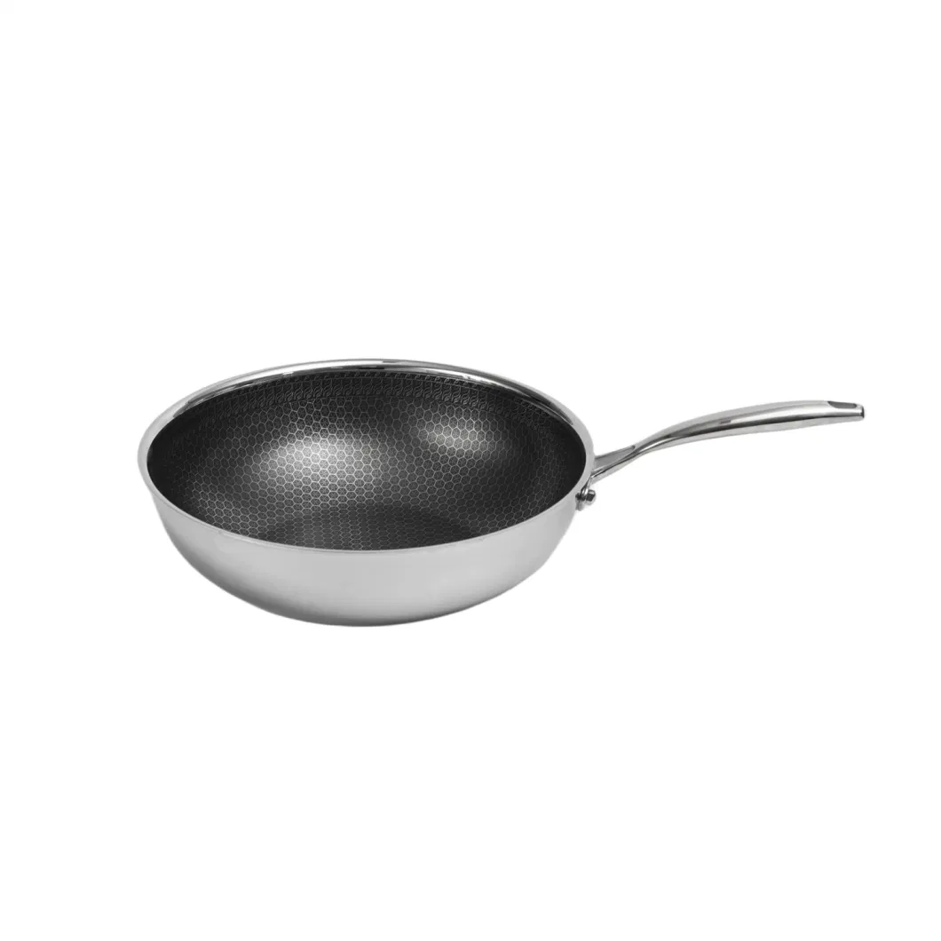New Arrival Tri- Ply Stainless Steel Non-Stick Cookware Honey Comb Coating 30cm Wok