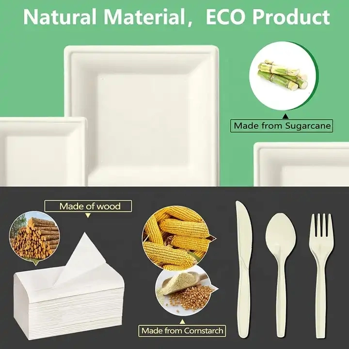 Factory Supply Best Price Bagasse Pulp Disposable Tableware Sugarcane Bagasse Cutlery Set for Dinner