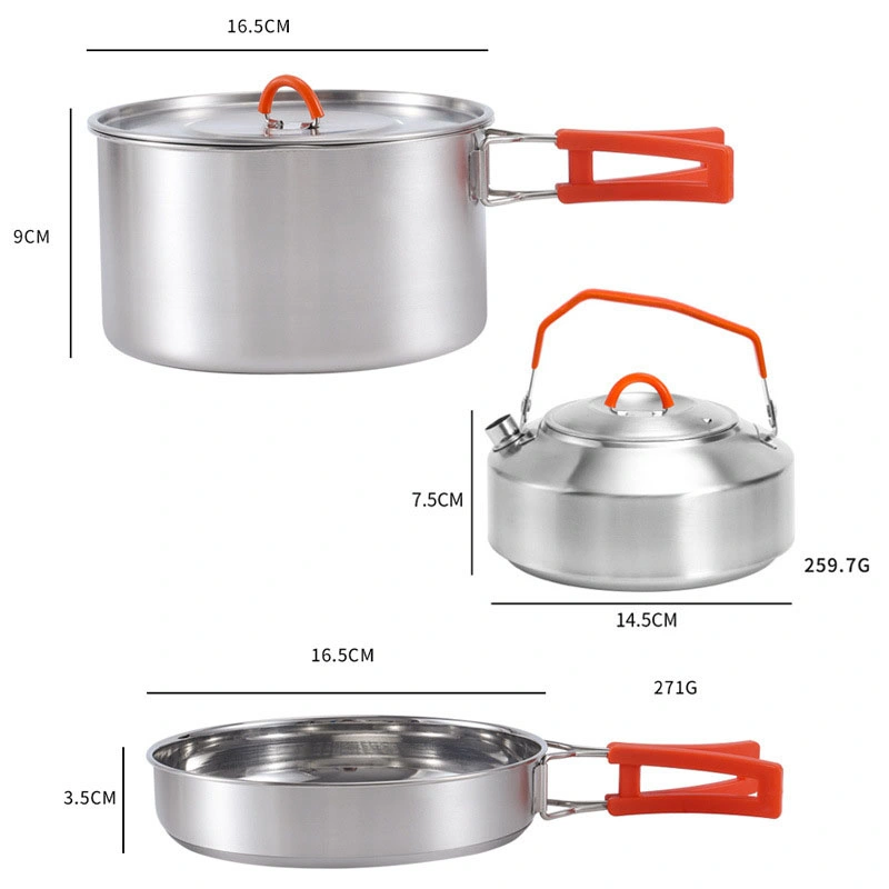 Outdoor Stainless Steel Cookware Sets 20 Piece Cooking Pots and Pans for Travelling Picnic Camping