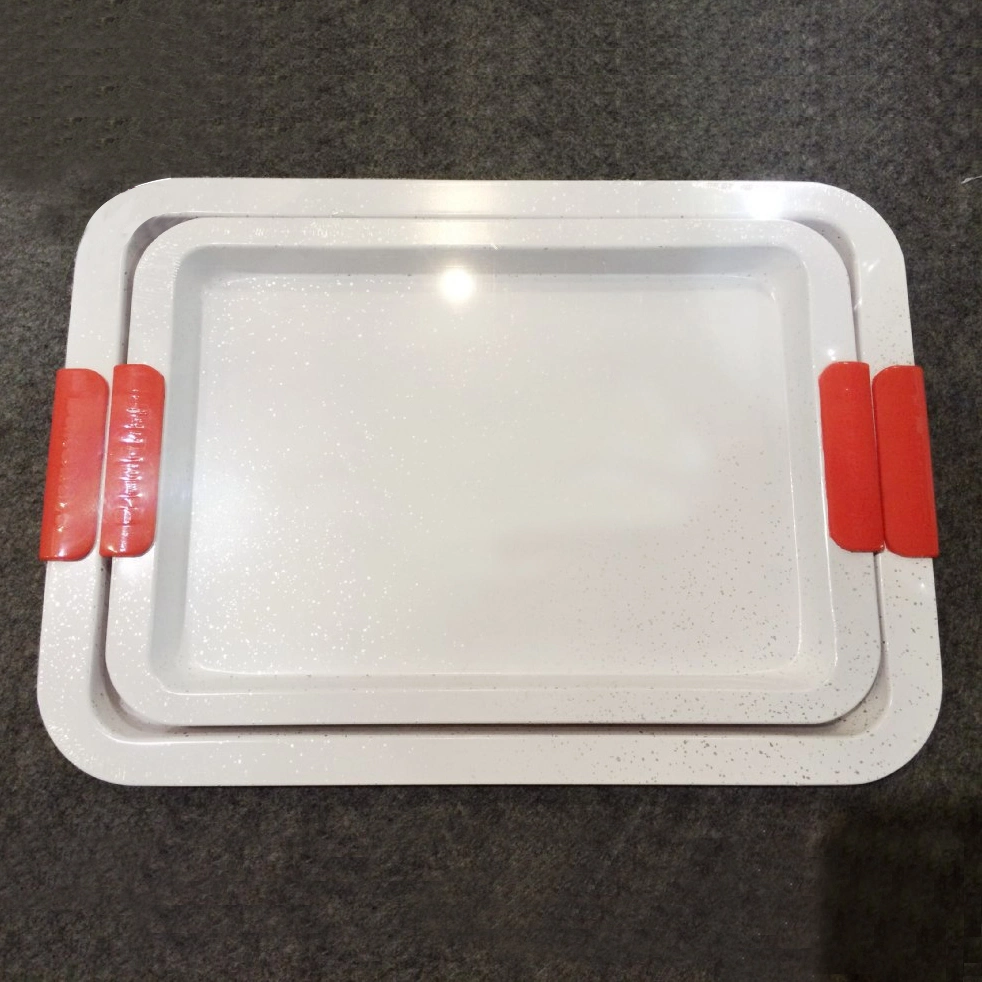 Carbon Steel Non-Stick Bakeware Baking Trays Cake Pan Sets with Red Silicone Handrails