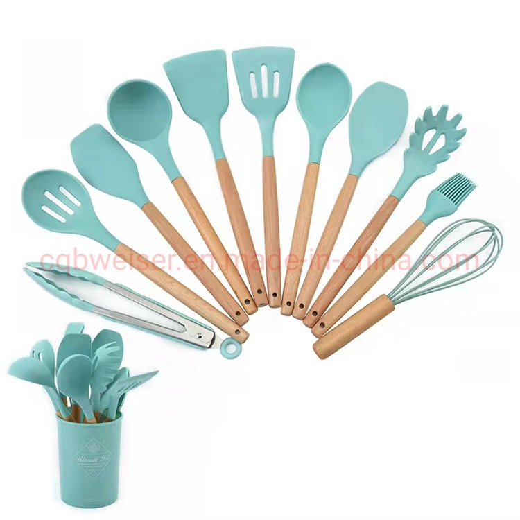 Kitchen Accessories Heat Resistant Non Stick Silicone Wooden Kitchen Utensils