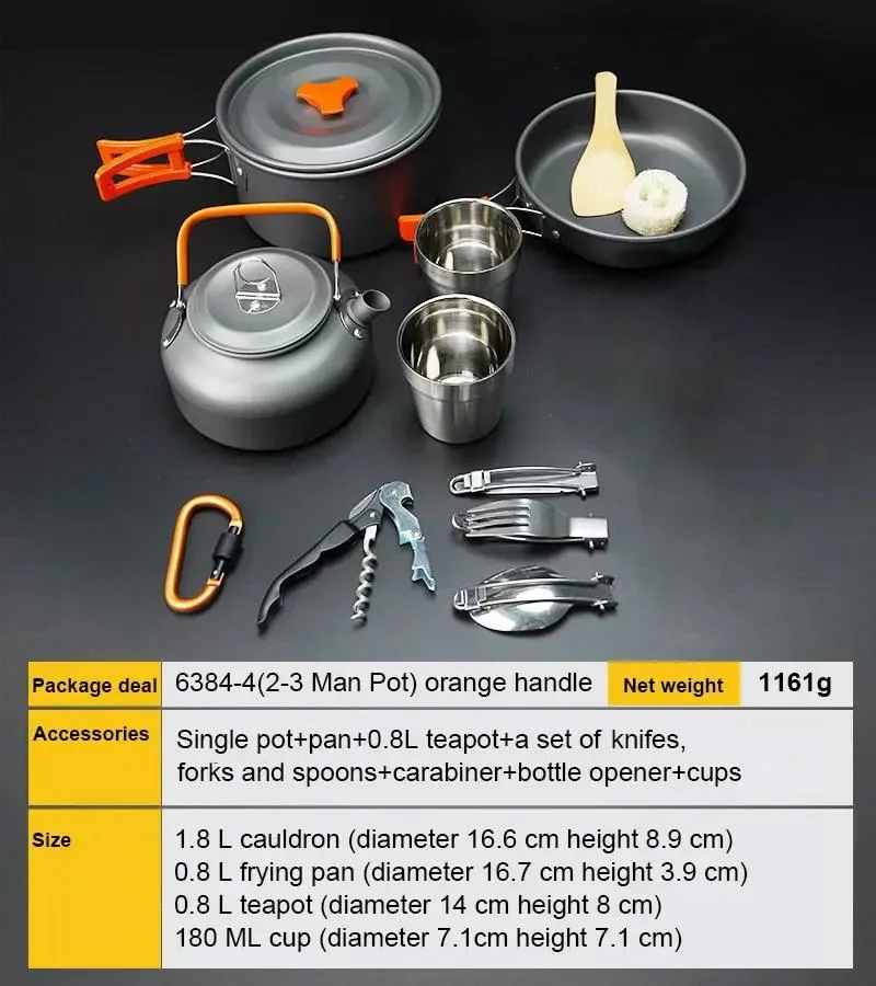 Outdoor Camping Tableware 1-2 People Camping Cookware 4-in-1 Cookware