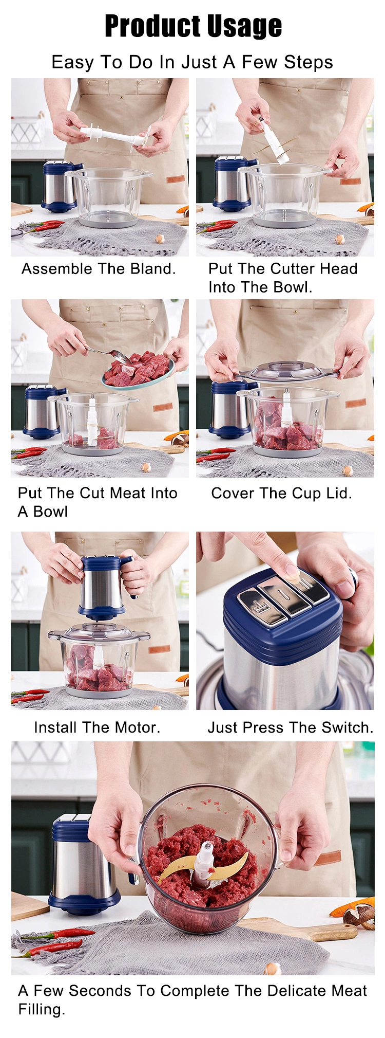 350W Electric Food Processor Chopper 1.5L Industrial Meat Mincer Machine for Kitchen Vegetables Onion Garlic