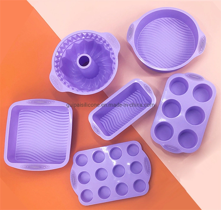 6PCS Cake Tools Silicone Bakeware Set Silicone Cake Molds Set with Square Brownie Pan, Bread Loaf, Round Cake and Pie Pans