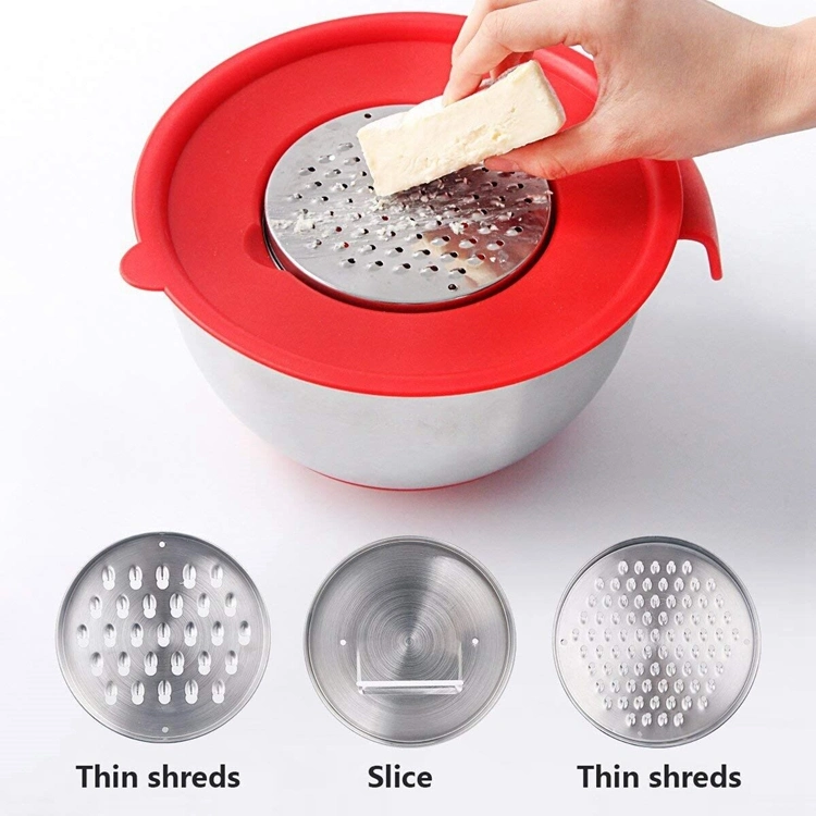 Multi-Functional Cooking Utensil Stainless Steel Bakeware Mixing Bowl Non-Slip Silicone Base Salad Mixing Bowls Set