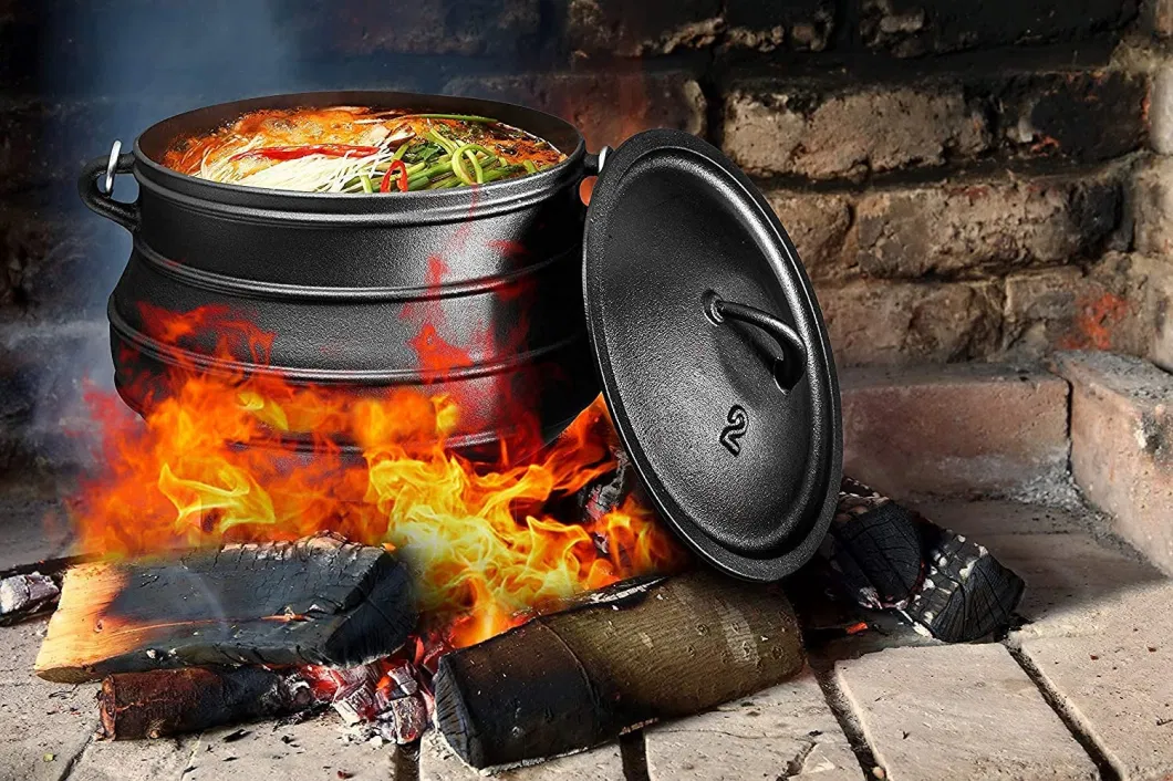 Outdoor Camping Cookware Enamel Potjie Pot Cast Iron Cauldron with 3 Legs Cast Iron Cooking Pot