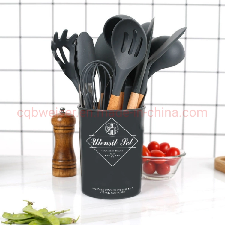 Kitchen Accessories Heat Resistant Non Stick Silicone Wooden Kitchen Utensils