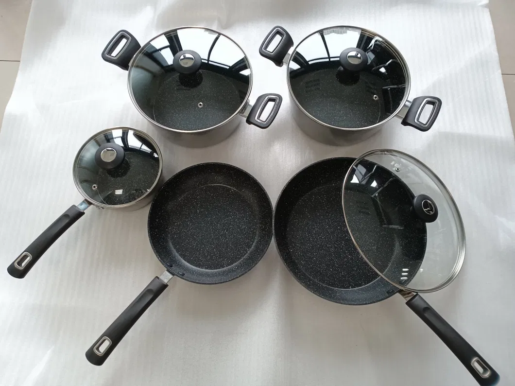 New Forged Cooking Pots and Pans High Quality Nonstick Aluminium Glass Lid Cookware Sets with Induction Bottom