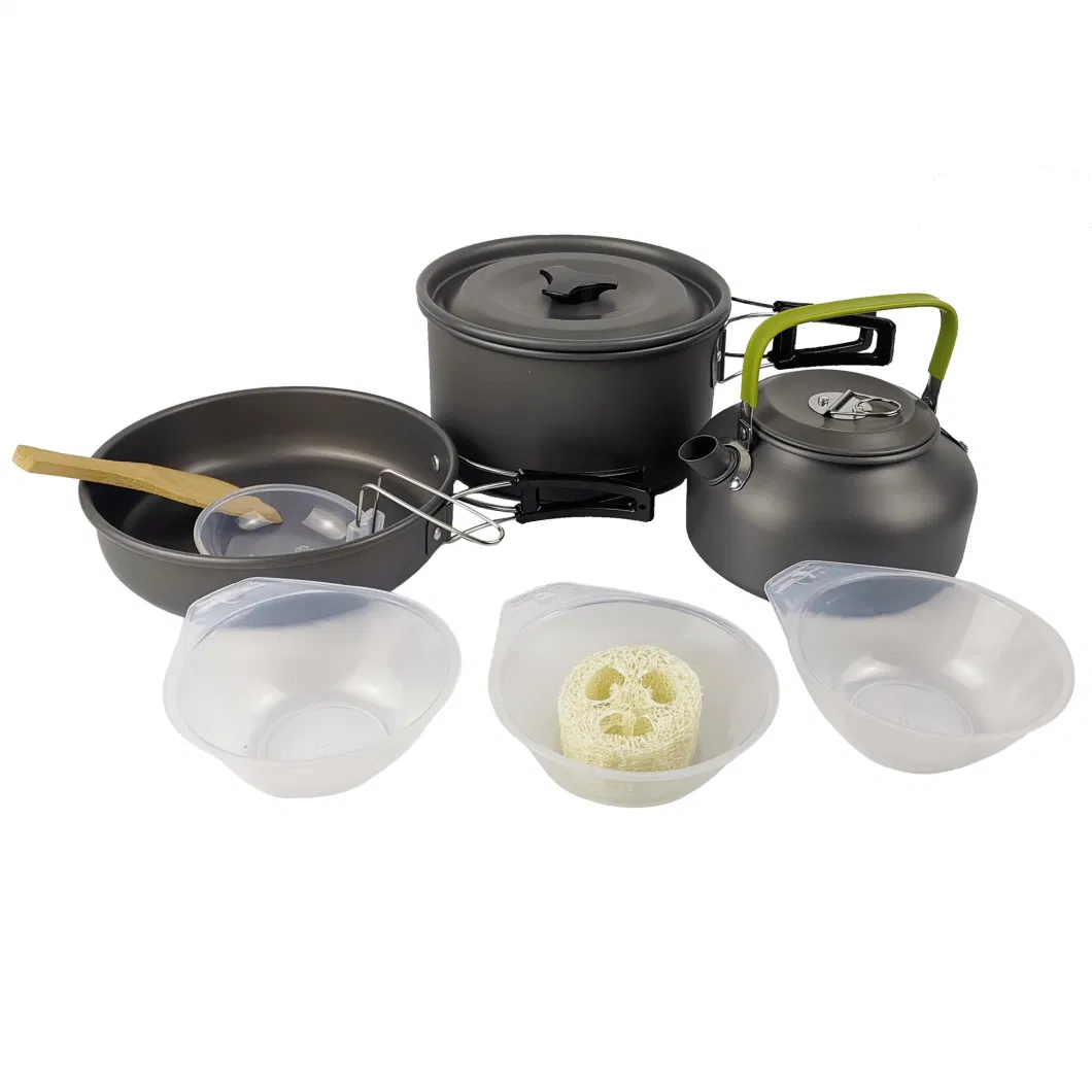 Portable Camping Cookware Set Hard Aluminum Oxide 2-3 People Kitchen Utensils for Outdoor Picnic Cooking Supplies