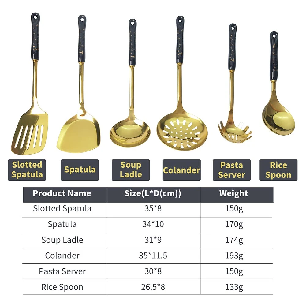 Kitchen Utensil Set Ceramic Handle Golden Stainless Steel Luxury Elegant Customized