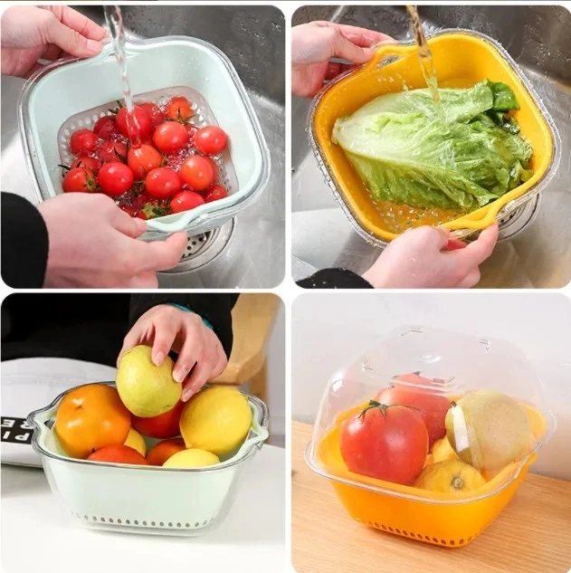 2 Hot Kitchen Accessories Kitchen Tools Double Layer Storage Baskets Multifunctional Vegetable Fruit Drain Baskets 6-Piece