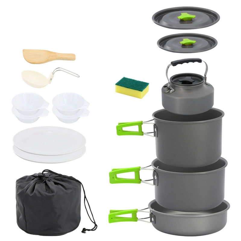 Outdoor Cooking Kit Hiking Tableware Tourism Equipment Kettle Pot Frying Pan BBQ Picnic Aluminum Camping Cookware Set