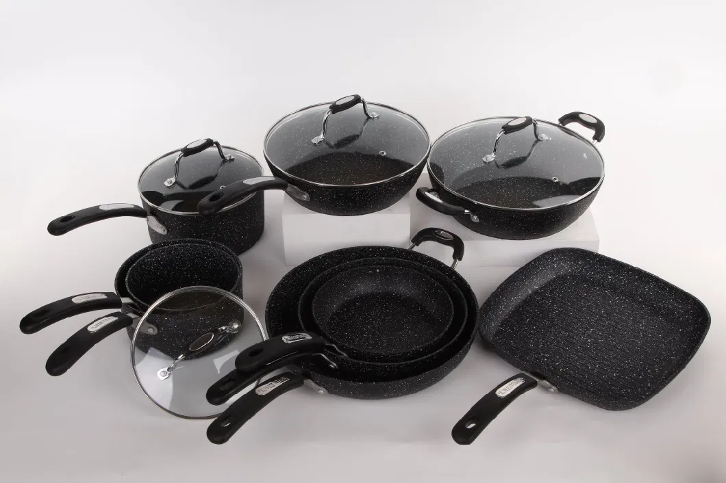 13 Pieces Granite Coated Cookware Set Nonstick Aluminum Cooking Sets with Grill Pan